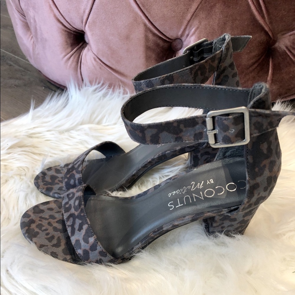 Grey and black leopard heels